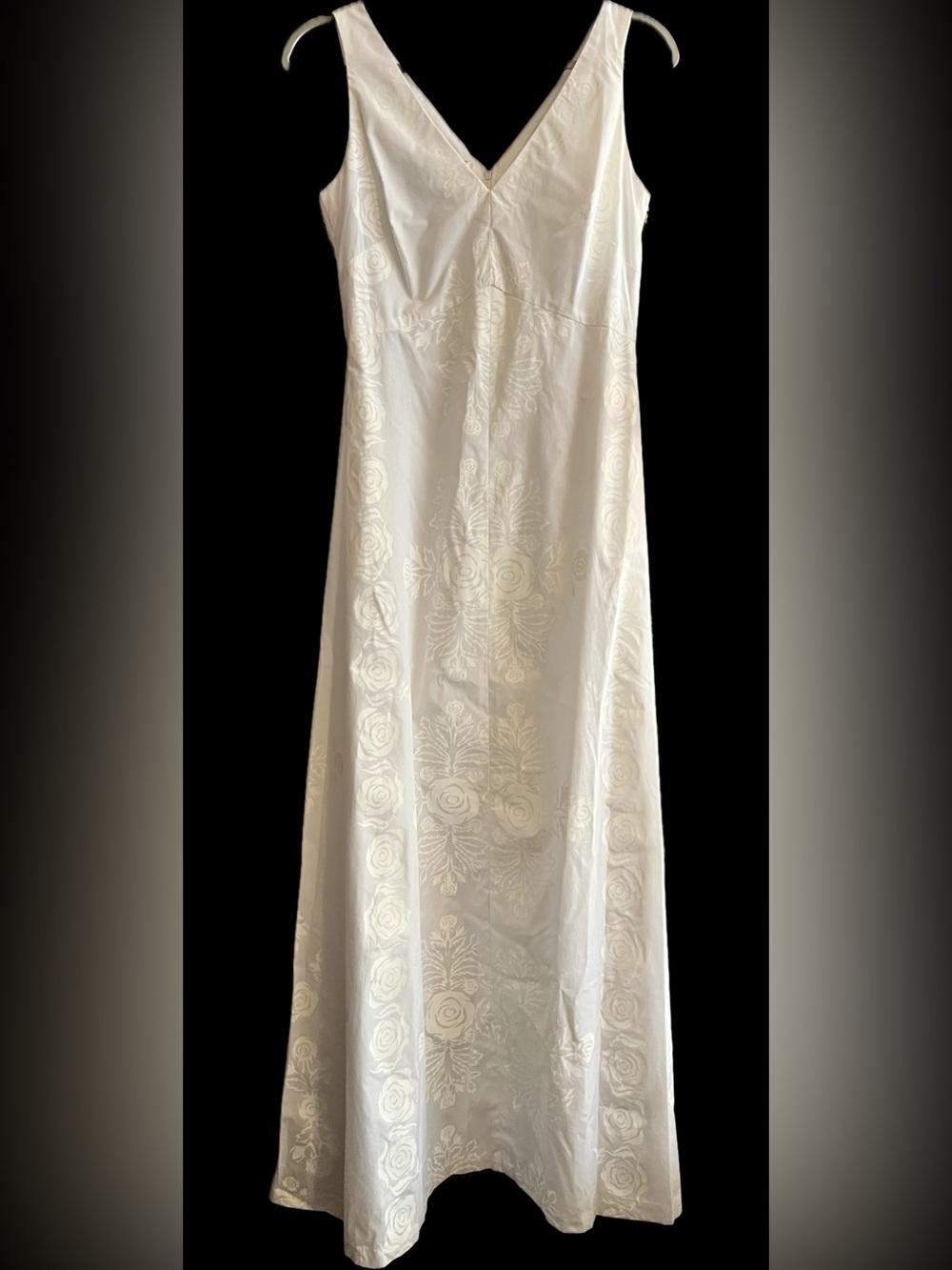 Mamo Howell Ivory Rose Embossed V-Neck Maxi Dress Vintage Muumuu